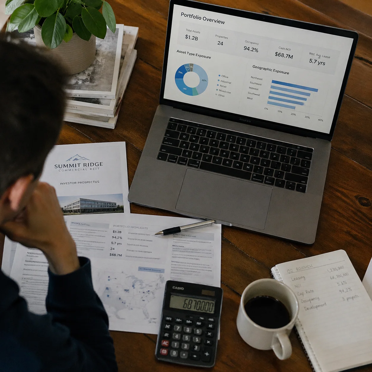 REIT investment documents and portfolio dashboard on a desk illustrating real estate investment trusts explained