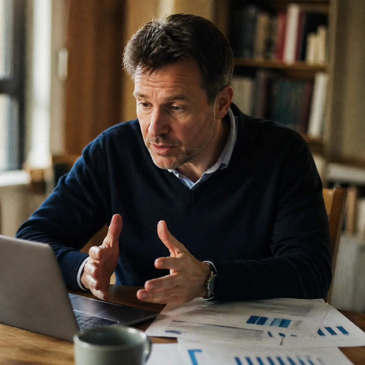 Investment portfolio documents beside a robo-advisor app on a smartphone, comparing advisory options