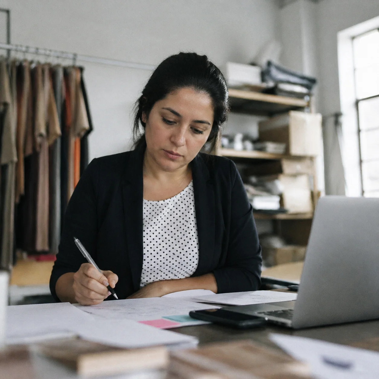 Small business loan application form on a desk with calculator and financial documents